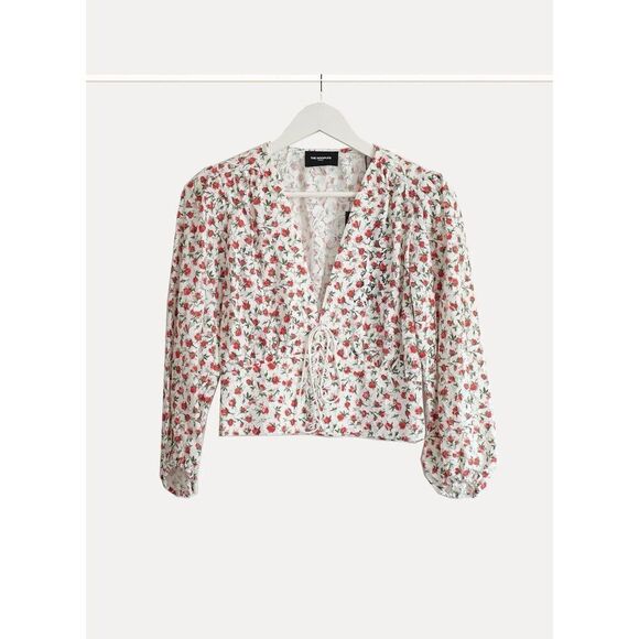 THE KOOPLES Paris Lace Flowers Tied Blouse Top Shirt 3 NWT Bubble Holiday large - Picture 2 of 9